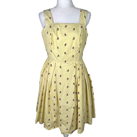 Hearts‎ and Found Women's Dress Custom Size Medium Rose Print Yellow - Picture 1 of 13